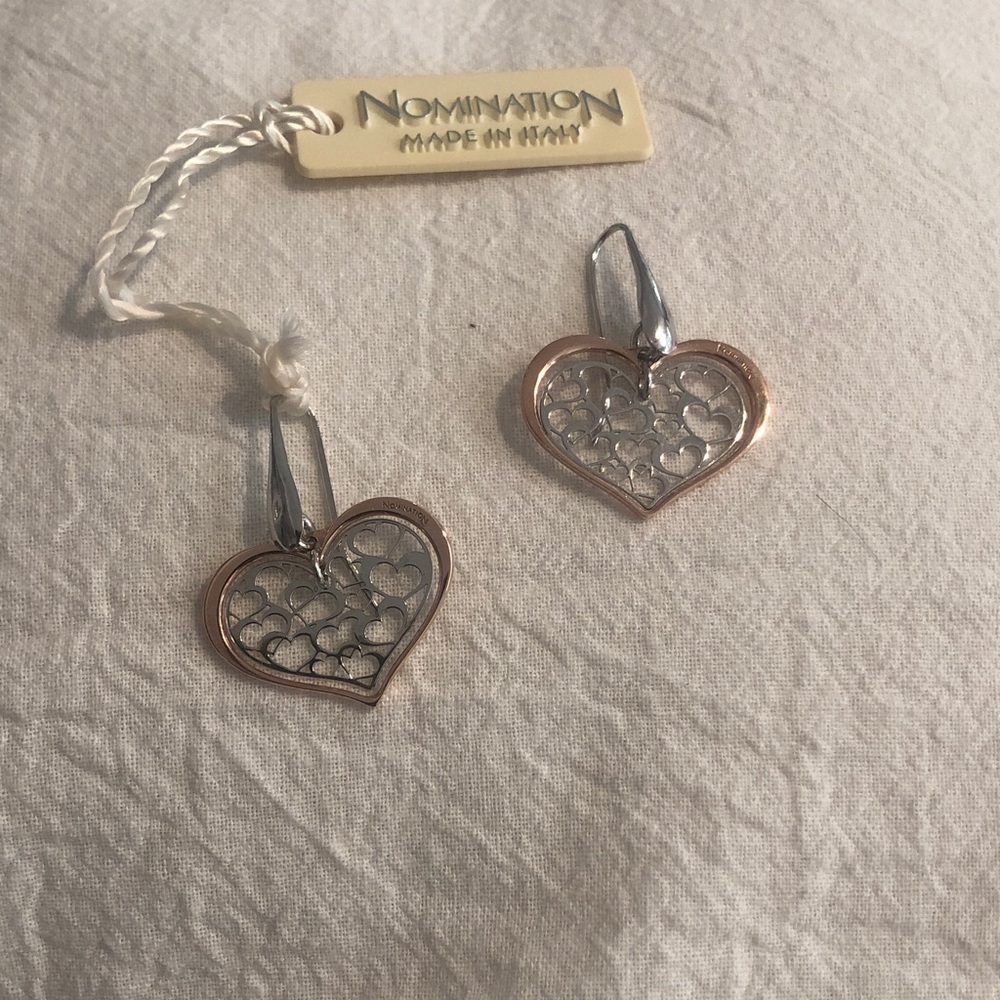 Nomination Two-Tone Heart Drop Earrings in Silver and Rose Gold